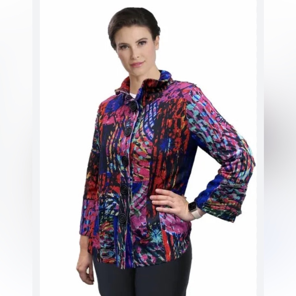 I C by Connie Colorful Abstract Women's Top button front size m color full